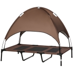 PawHut Lit pour chien chat sur pieds anti-UV tissu oxford micro-perforé + parasol + sac de transport inclus marron noir
