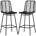 HOMCOM Barhocker, 2er-Set, Rattanoptik, Fußstütze, Stahlrahmen, rutschfest, bis 120 kg, 42,5x52x102 cm, Schwarz
