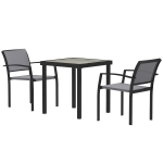 Outsunny 3-delige buiten eetset, Tafel in houtlook met 2 stoelen, weerbestendig, stalen frame, terrasmeubels, Grijs