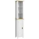 kleankin Columna de Baño Armario de Baño con Estantes Abiertos Puerta y Estante Ajustable Diseño Anti-vuelco 34x23x165 cm Blanco