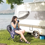 Outsunny Campingstuhl Faltbar Campingsessel mit Lehne, Klappstuhl bis 120kg, gepolstert Moonchair Extra Breit, Faltsessel Outdoor Stuhl für Garten, Balkon, Camping, Grau