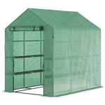 Outsunny Foliengewächshaus begehbares Gewächshaus mit 8 Regalebenen Tomatengewächshaus Treibhaus Frühbeet mit Tür Grün Stahl PE-Kunststoff 214 x 143 x 195 cm