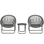 Outsunny Gartenmöbel-Set, 3-teilig, Rattanoptik, 2 Stühle, 1 Tisch, klappbar, Grau