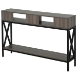 HOMCOM Tavolo Consolle Stile Vintage Industriale con 3 Ripiani e Telaio in Metallo, Grigio e Nero, 120x23.5x75cm