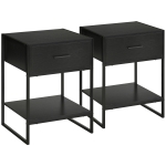 Set Di 2 Comodini In Rattan E MDF - Cassetto E Ripiano Aperto, Stile Bohémien Per Camera Da Letto E Soggiorno, Colore Nero