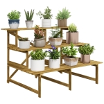 Outsunny Pflanzentreppe, Blumentreppe, Blumenregal, Pflanzregal, Blumenständer, 3 Stufen, Tannenholz, 120 x 80 x 78cm