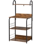 HOMCOM Estantería de Cocina de 4 Niveles con Ganchos Estantería para Microondas 60x40x125 cm Marrón Rústico y Negro