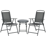 Outsunny Three-Piece Garden Seat Set, with Glass-Top Table - Dark Grey