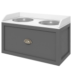 PawHut Gamelle double chien chat - porte-gamelles surélevé rangement 2 en 1 - tiroir, 2 gamelles - acier inox. MDF blanc gris