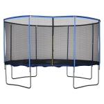 HOMCOM Trampolino Elastico da Esterno, Tappeto Elastico per Bambini e Adulti da Giardino con Rete di Sicurezza e Bordo Imbottito, Giochi da Giardino e Casa, Ø426x269cm, Blu e Nero