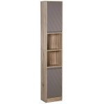 HOMCOM Armario de Baño Alto, Columna de Baño Estrecha con 2 Puertas y 2 Estantes Abiertos, para Espacios Pequeños, 30x24x170 cm, Roble y Gris