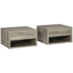HOMCOM Lot de 2 tables de chevet murales table de nuit tiroir coulissant niche plateau en bois dim. 37L x 32l x 21H cm Gris
