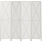 HOMCOM Paravent intérieur 4 Panneaux Style campagnard Chic - séparateur de pièce avec croisillons - Bois de Paulownia Blanc