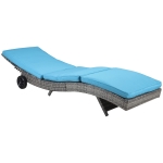 Outsunny Bain de soleil transat - dossier inclinable 5 positions roulettes - matelas déhoussable - résine tressée bleu et gris