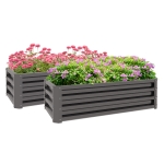 Outsunny Set of Two 110 x 50cm Steel Planter Boxes -  Dark Grey