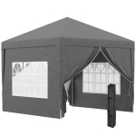Outsunny 3 x 3 M Pop Up Gazebo, Wedding Camping Party Tent Canopy Marquee with Carry Bag and 2 Windows, Grey