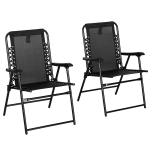Outsunny 2 Pcs Patio Folding Chair Set, Outdoor Portable Loungers for Camping Pool Beach Deck, Lawn w/ Armrest Steel Frame Black