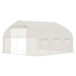 Outsunny Serre de jardin tunnel 10,4 m² serre de jardin anti-UV porte zippée enroulable fenêtres maille 350 x 300 x 200 cm blanc