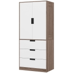 HOMCOM Armoire 2 portes, armoire moderne avec 3 tiroirs et tringle de suspension pour chambre à coucher, marron