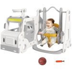 AIYAPLAY Set Scivolo per Bambini 18-48 Mesi con Altalena, Macchinina e Canestro, 201x151x87.5cm, Bianco