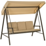 Outsunny Balancín de Jardín de 3 Plazas Columpio Exterior Jardín con Toldo Ajustable Cojines Extraíbles 200x125x175 cm Beige