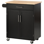 HOMCOM Carrello da Cucina con Cassetto e Armadietto 2 Ante, Ruote e Barra Laterale, 83x45x91.5cm, Nero