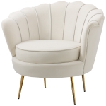 HOMCOM Fauteuil Coquillage Fauteuil Design dim. 79L x 77l x 77H cm Pieds dorés effilés Velours Blanc
