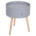 HOMCOM Table basse - table de chevet - table de nuit ronde - design scandinave table d'appoint bout de canapé avec tiroir pieds effilés inclinés bois massif chêne clair gris