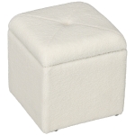 HOMCOM Pouf Poggiapiedi In Tessuto Bianco Crema, Con Gambe In Legno Di Faggio, Seduta Imbottita In Schiuma, Multiuso Per Soggiorno E Camera Da Letto, 60x45x38 Cm