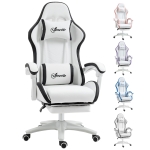 Vinsetto Computer Gaming Chair, PU Leather Office Desk Chair with Footrest, Swivel Wheels, 135° Reclining Back, Lumbar Support, Headrest for Home, White and Black