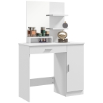 HOMCOM Tavolo per Trucco in Truciolato con Mobiletto, Cassetto, Ripiani Aperti e Specchio, 90x38x138 cm, Bianco