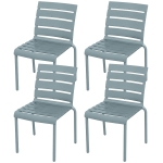Outsunny Lot de 4 chaises de jardin chaises de bistro empilables avec assise et dossier à lattes dim. 42L x 54l x 78H cm gris
