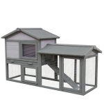 PawHut Conigliera Gabbia per Conigli in Legno da Esterno con Casetta, Spazio Aperto Recintato e Tetto 147x54x84cm
