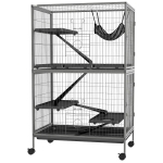 PawHut Cage pour rongeurs Multifonction 4 Plateformes 3 rampes 4 Portes dim. 80L x 52l x 128H cm acier Gris argenté Noir