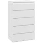 HOMCOM Cassettiera 5 Cassetti in Legno con Maniglie Scanalate, 60x38x100cm, Bianco