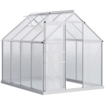 Outsunny Serre de Jardin en Polycarbonate 4,8 m² dim. 1,9L x 2,53l x 1,99H m avec Fondation, Lucarne réglable, Porte coulissante - Argent et Transparent