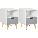 HOMCOM Lot de 2 tables de nuit Table de Chevet scandinave 40L x 38l x 58H cm tiroir + Niche en Bois Blanc Bleu Gris