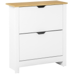 HOMCOM Meuble à chaussures 12 paires, armoire à chaussures étroite avec 2 tiroirs rabattables et étagères réglables, style moderne, pour couloir, entrée, 72 x 26 x 80 cm, blanc et chêne