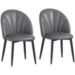 HOMCOM Set 2 Sedie da Pranzo in Pelle PU con Gambe in Metallo e Schienale a Conchiglia, Grigio Scuro