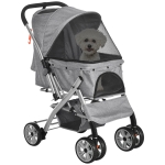 PawHut Poussette buggy pliable chien chat panier et sac de rangement attaches sécurité housse réglable acier Oxford gris chiné noir