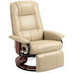 HOMCOM Fauteuil relax inclinable repose-pieds réglable pivotant 360° piètement bois revêtement synthétique crème