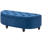 HOMCOM Pouf de Rangement Coffre 2 en 1 - Pouf capitonné Demi-Cercle - Pieds Bois hévéa Noir revêtement Velours Bleu