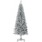 HOMCOM Albero di Natale Slim Artificiale 210 cm con Rami Realistici, Albero di Natale Innevato Alto e Stretto con Base Pieghevole, Verde