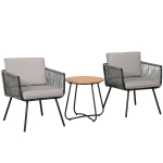 Outsunny Ensemble de jardin en résine tressée 3 pièces cadre en acier 2 fauteuils + table basse coussins inclus gris