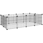 PawHut Recinto per Animali Modulabile con 12 Pannelli 35x35 cm e Bordi Arrotondati, in Metallo e ABS, 140x70x35 cm, Nero