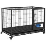 PawHut Heavy Duty Dog Crate on Wheels w/ Bowl Holder, Removable Tray, Openable Top, Detachable Door, for L, XL Dogs
