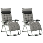 Outsunny 2pc Reclining Zero Gravity Sun Loungers ,Folding Chaise Lounge Chair with Cushions, Dark Grey