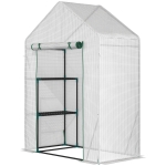 Outsunny Invernadero de Exterior Invernadero Pequeño con 2 Estantes Puerta Enrollable con Cremallera Marco de Acero y Cubierta de PE 140g/㎡ para Cultivos Plantas Flores 143x73x195 cm Blanco