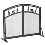 HOMCOM Parascintille per Camino in Metallo con 2 Porte e Decorazioni Natalizie, 99x35x80 cm, Nero