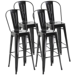 HOMCOM Set 4 Sgabelli Ergonomici con Schienale Rimovibile e Poggiapiedi, Sgabelli da Cucina in Metallo, 44x46x116 cm, Nero